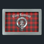 Clan Ramsay Crest Badge & Tartan Belt Buckle<br><div class="desc">Scottish Clan Ramsay crest badge and customisable text on clan tartan background</div>