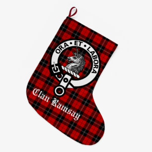 Clan Ramsay Crest Badge & Tartan Large Christmas Stocking