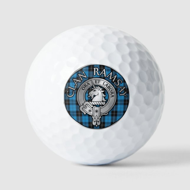 Clan Ramsay Crest & Hunting Tartan Knot Golf Balls (Front)