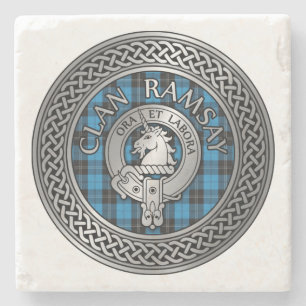 Clan Ramsay Crest & Hunting Tartan Knot Stone Coaster