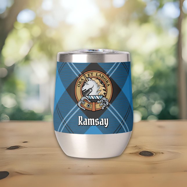 Clan Ramsay Crest over Blue Hunting Tartan (Creator Uploaded)