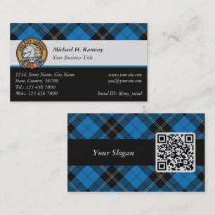 Clan Ramsay Crest over Blue Hunting Tartan Business Card