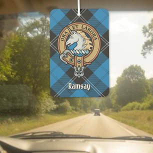 Clan Ramsay Crest over Blue Hunting Tartan Car Air Freshener