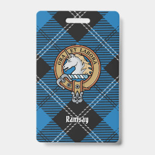 Clan Ramsay Crest over Blue Hunting Tartan ID Badge