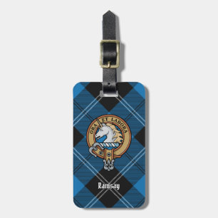 Clan Ramsay Crest over Blue Hunting Tartan Luggage Tag