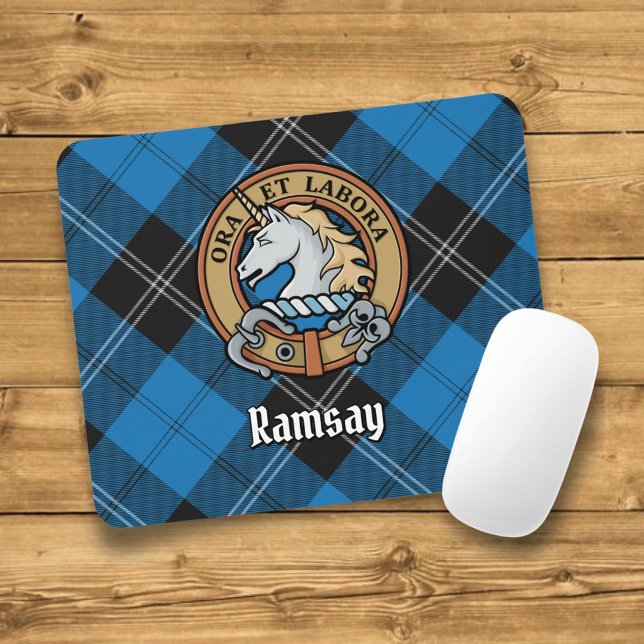 Clan Ramsay Crest over Blue Hunting Tartan Mouse Mat (Creator Uploaded)
