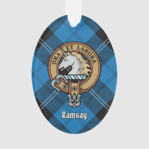 Clan Ramsay Crest over Blue Hunting Tartan Ornament