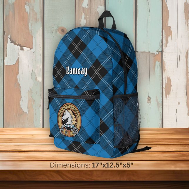 Clan Ramsay Crest over Blue Hunting Tartan Printed Backpack (Creator Uploaded)