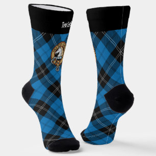 Clan Ramsay Crest over Blue Hunting Tartan Socks