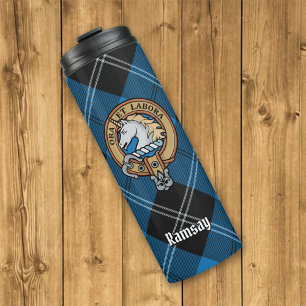 Clan Ramsay Crest over Blue Hunting Tartan Thermal Tumbler