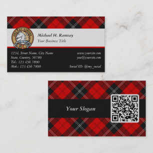 Clan Ramsay Crest over Red Tartan Business Card