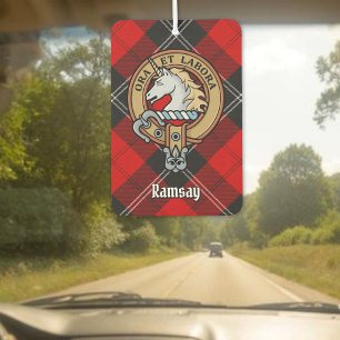 Clan Ramsay Crest over Red Tartan Car Air Freshener