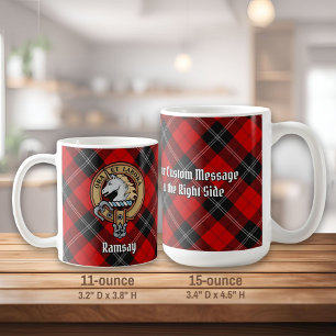 Clan Ramsay Crest over Red Tartan Coffee Mug
