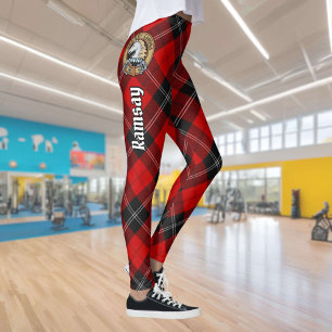 Clan Ramsay Crest over Red Tartan Leggings