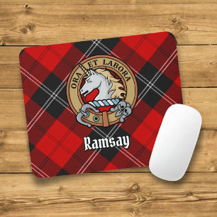 Clan Ramsay Crest over Red Tartan Mouse Mat