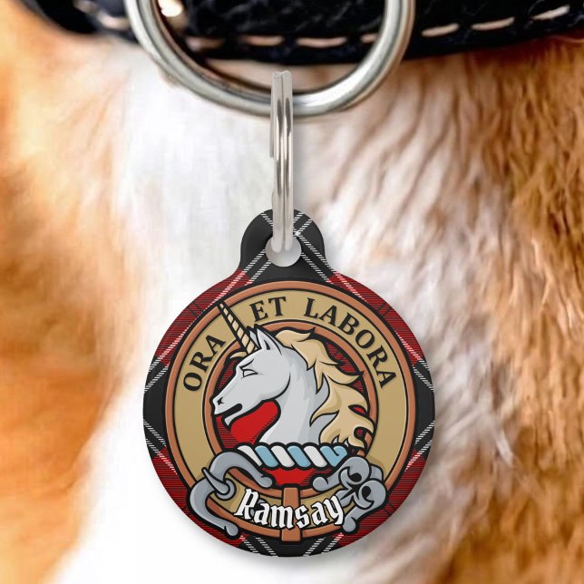 Clan Ramsay Crest over Red Tartan Pet Tag (Creator Uploaded)