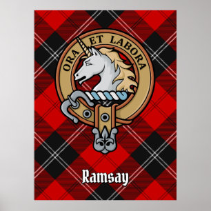 Clan Ramsay Crest over Red Tartan Poster