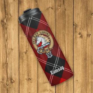 Clan Ramsay Crest over Red Tartan Thermal Tumbler