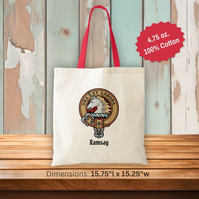 Clan Ramsay Crest over Red Tartan Tote Bag (Creator Uploaded)