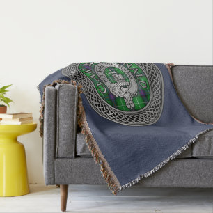 Clan Ramsay Crest & Tartan Knot Throw Blanket
