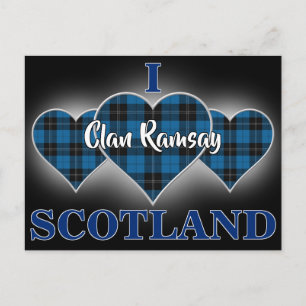 Clan Ramsay I Love Scotland Blue and Black Tartan Postcard