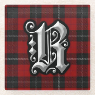 Clan Ramsay Ramsey Letter R Monogram Red Tartan Glass Coaster