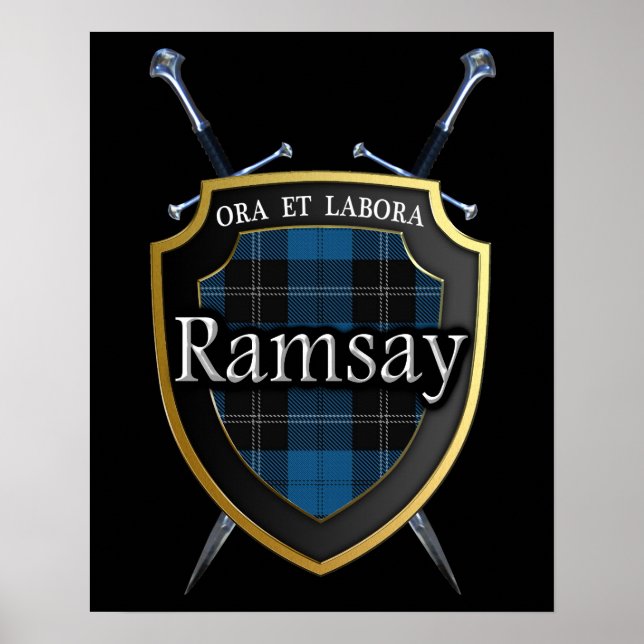 Clan Ramsay Tartan Scottish Shield & Swords Poster (Front)