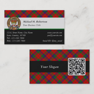 Clan Robertson Crest over Tartan Business Card