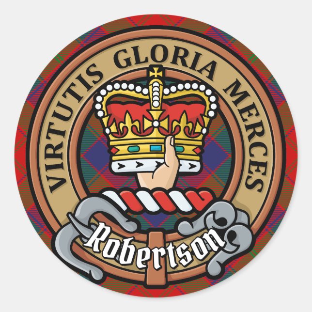 Clan Robertson Crest over Tartan Classic Round Sticker (Front)