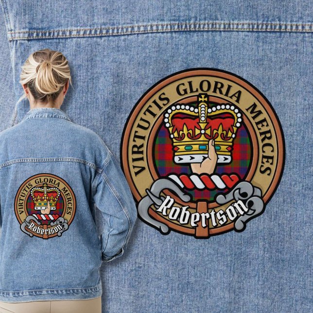 Clan Robertson Crest over Tartan Denim Jacket (Creator Uploaded)