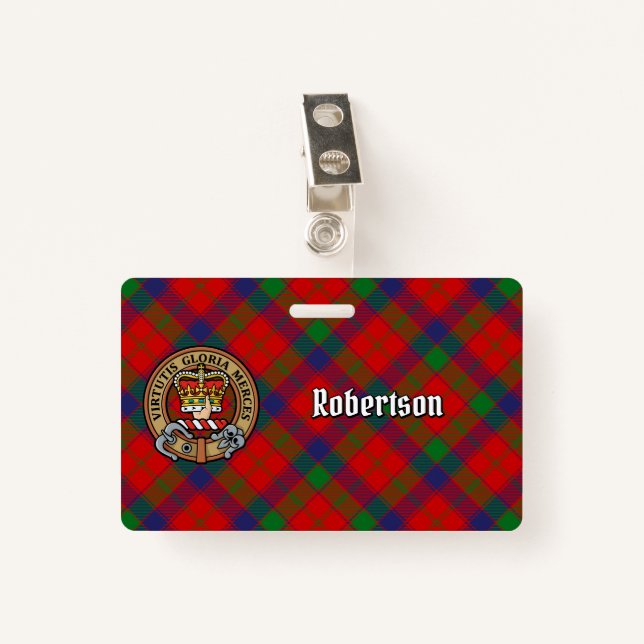 Clan Robertson Crest over Tartan ID Badge (Front with Clip)