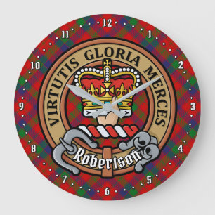 Clan Robertson Crest over Tartan Large Clock