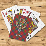 Clan Robertson Crest over Tartan Playing Cards<br><div class="desc">Clan Robertson crest badge surrounded by a strap and buckle over tartan background. Custom text.</div>