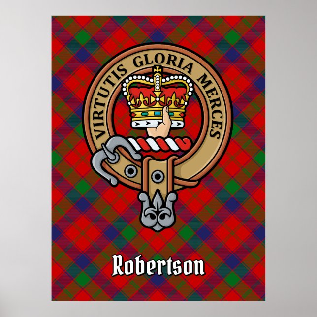 Clan Robertson Crest over Tartan Poster (Front)