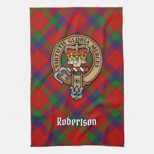 Clan Robertson Crest over Tartan Tea Towel
