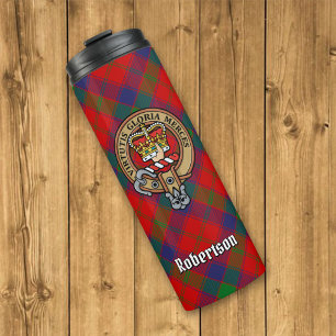 Clan Robertson Crest over Tartan Thermal Tumbler