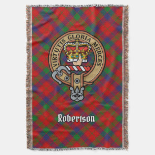 Clan Robertson Crest over Tartan Throw Blanket