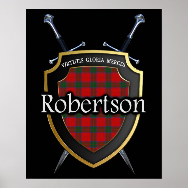 Clan Robertson Tartan Scottish Shield & Swords Poster (Front)