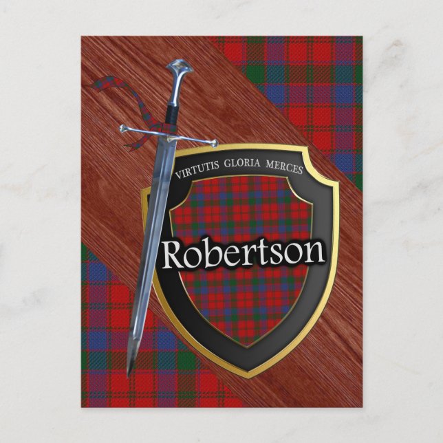 Clan Robertson Tartan Sword & Shield Postcard (Front)