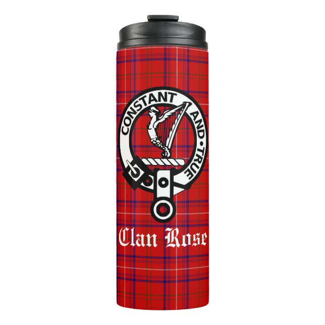 Clan Rose Crest Badge and Tartan Thermal Tumbler (Front)