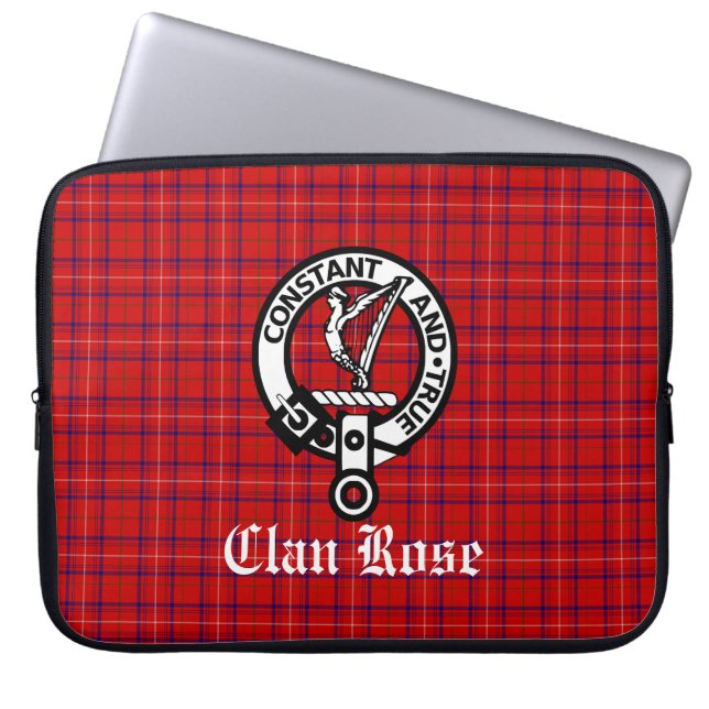 Clan Rose Crest Badge & Tartan Laptop Sleeve (Front)