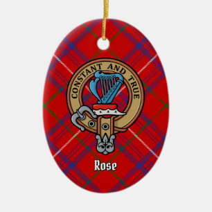 Clan Rose Crest over Tartan Ceramic Tree Decoration