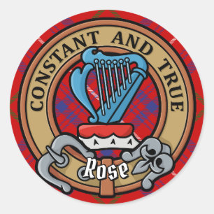 Clan Rose Crest over Tartan Classic Round Sticker