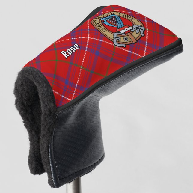 Clan Rose Crest over Tartan Golf Head Cover (3/4 Front)