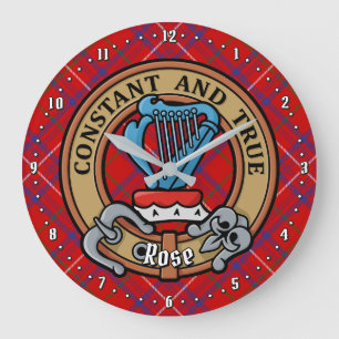 Clan Rose Crest over Tartan Large Clock