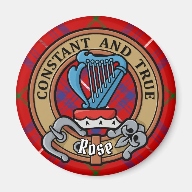 Clan Rose Crest over Tartan Magnet (Front)