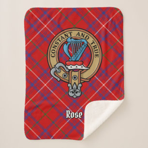 Clan Rose Crest over Tartan Sherpa Blanket