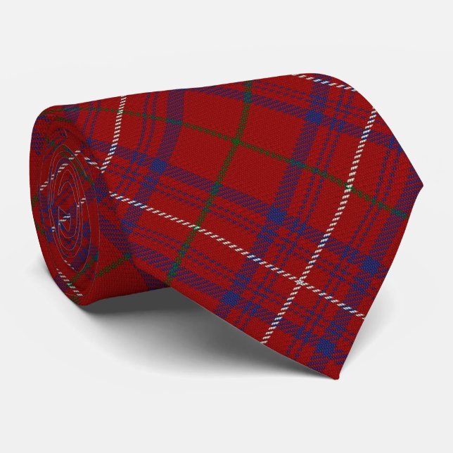 Clan Rose Modern Red Tartan Letter R Monogram Tie (Rolled)