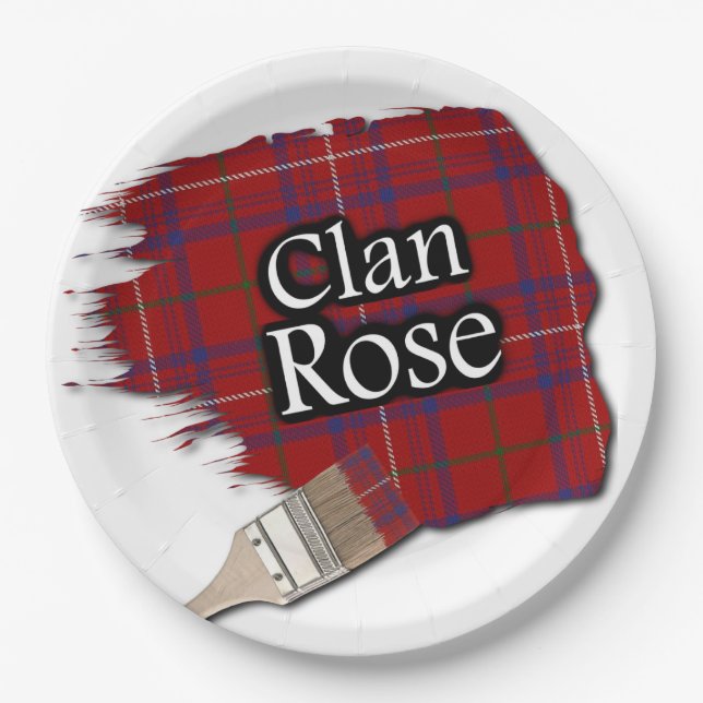 Clan Rose Scottish Tartan Paint Brush Paper Plate (Front)