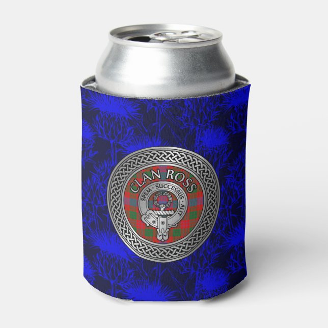 Clan Ross Crest & Tartan Knot Can Cooler (Can Front)